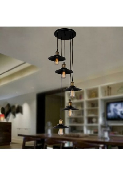 Mylights Retro Rustik Galeri Boşluğu Yüksek Tavan Avize Beşli