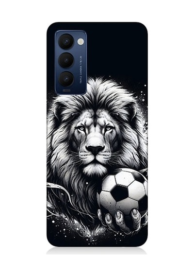 Tecno Camon 18 Uyumlu Siyah Beyaz Aslan Ve Futbol Topu Desenli Silikon Kılıf