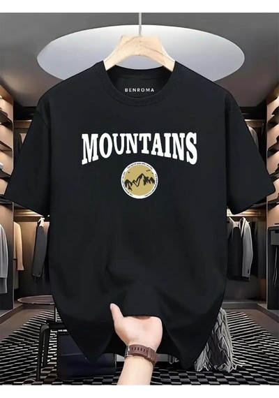 Mountaıns Baskılı Oversize Tişört SIYAH
