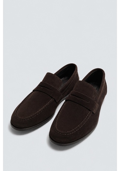 %100 Süet İnce Taban Loafer Kahve