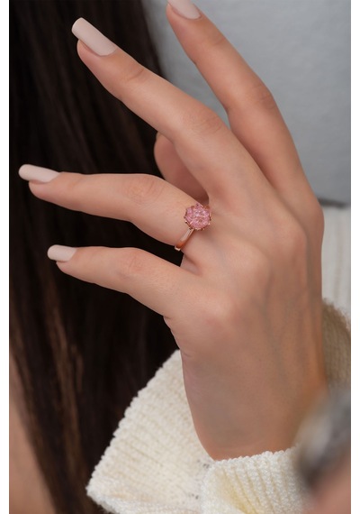 14k Rose Altın Kaplama Pembe Lotus Kadın Yüzük Pembe