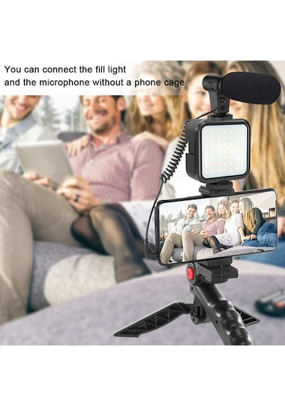 Profesyonel Vlogging Seti Video Kiti Tripod Mikrofon Led Işık Tel