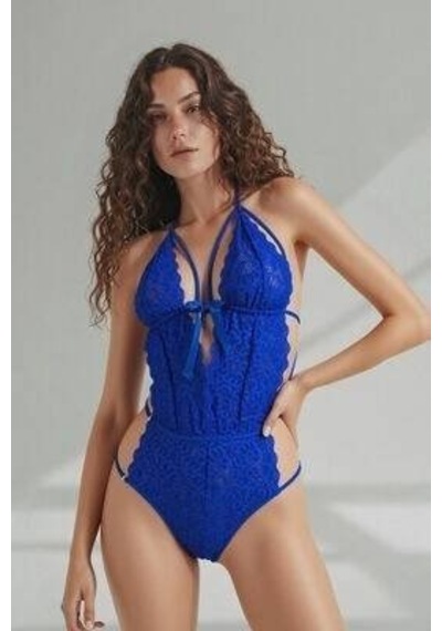 Nimselove Kadın Mavi Bağcıklı Özel Tasarım Dantelli Babydoll