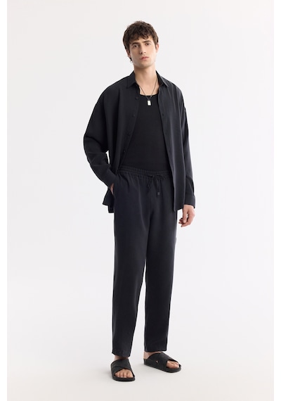 Avva Erkek Siyah Beli Lastikli Bağcıklı Soft Touch Relaxed Fit Pantolon A51y3031