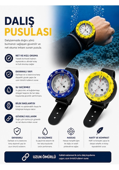 Dalış Pusulası Compass Sarı - Siyah