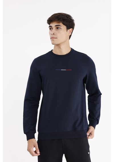 Rowinger Minimal Göğüs İşlemeli Rahat Kalıp Esnek Manşetli Mevsimlik Bisiklet Yaka Sweatshirt Navyblue