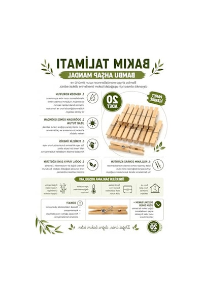 20 Adet Bambu Ahşap Mandal, Doğal Ve Çok Amaçlı Kullanım İçin 40 x 19