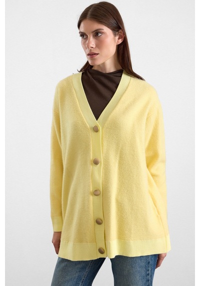 Olcay V Yaka Soft Kumaş Hırka Sarı 8295