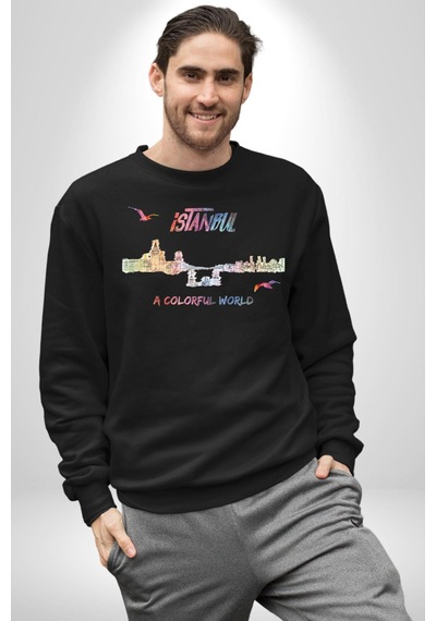 İstanbul Özel Tasarım Unisex Siyah Sweatshirt Siyah