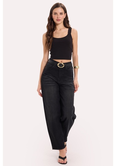 Tudors Kadın Slim Fit Dar Kesim Likralı Siyah Crop Atlet -50611