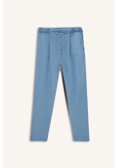 Defacto Pull On Carrot Fit Yüksek Bel Bilek Boy Akışkan Kumaş Yıkamalı Pantolon D8237AX25SM Mavi