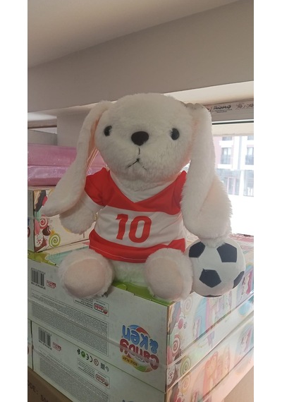 Oyuncak Peluş Kırmızı Beyaz Formalı Futbolcu Tavşan 45 Cm