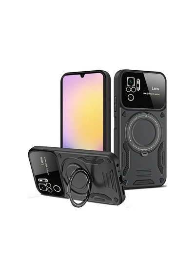 Newface Xiaomi Redmi Note 10s Kılıf Joy Lens Standlı Kapak - Siyah
