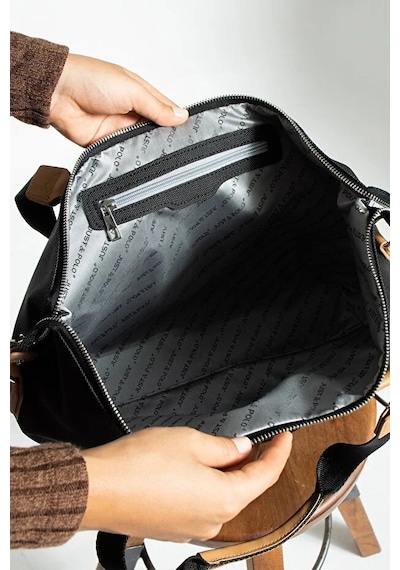 Just Polo Kadın Büyük Valiz Boy Ayarlanabilir Askılı Lüks El Ve Omuz Çantası Shopper Siyah Taba