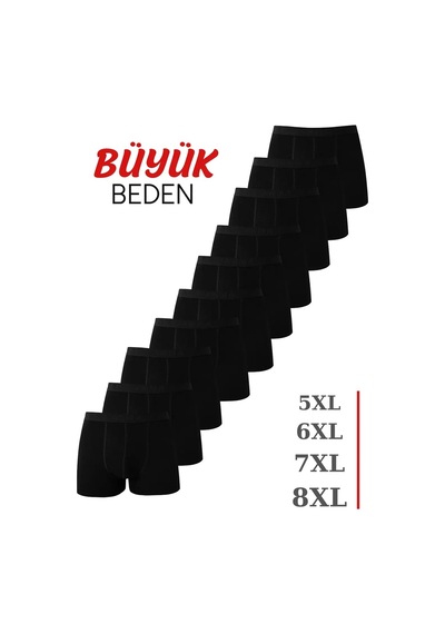 Carlburn Premium Erkek Siyah Büyük Beden Boxer Pamuklu Likralı 10'lu Paket Pamuk Doku Esnek Kumaş Örme Giyim