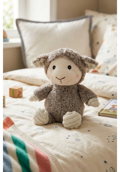 Sevimli Peluş Kuzu Uyku Arkadaşı - 23 Cm Yumuşak Bebek Ve Çocuk Oyuncağı Gri