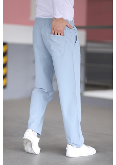 Myrab Denim Erkek Keten Ham Bez Yaz Ayının Vazgeçilmezi Rahat Kalıp Buz Mavisi