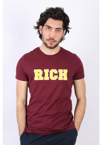 Rich Erkek Nakış Baskılı T-shirt Bordo
