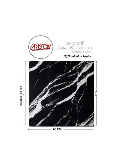 60x60 Cm Kendinden Yapışkanlı Duvar,banyo,tezgah Arası Siyah Mermer-48 Adet 1089-60-48
