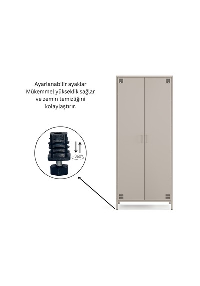 Pera Metal Elbise Dolabı, Soyunma Dolabı, İki Kapılı, 80,50 X 50 X 189,50 Cm Bej