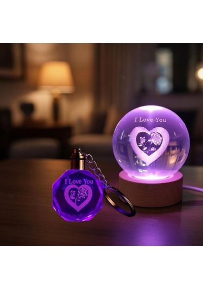 Renk Değiştiren I Love You Cam Küre Ve Kristal Anahtarlık 04892557