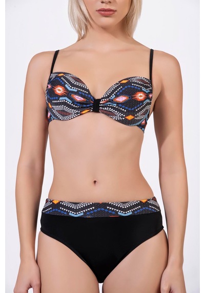Endeep Kadın Geometrik Dokulu Desenli Balenli Destekli Bikini Takımı Siyah