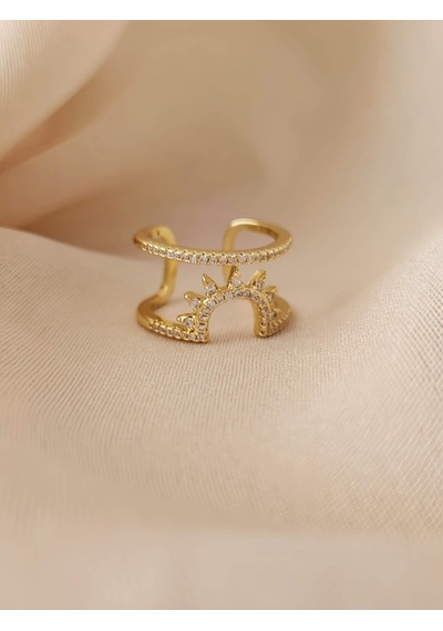 Güneş İki Sıralı Taşlı Model Ayarlanabilir Gold Altın Renkli Yüzük Gold