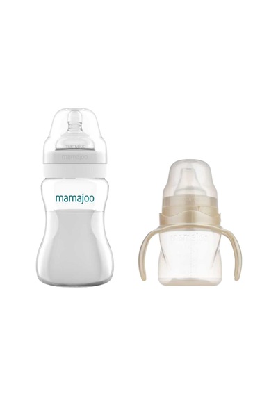 Mamajoo Antikolik Biberon 250 ml & Antikolik Akıtmaz Alıştırma Bardağı 160 ml – Pearl