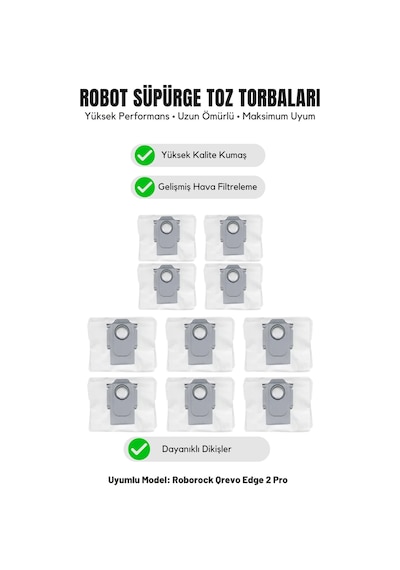 Roborock Qrevo Edge 2 Pro İle Uyumlu 10'lu Toz Torbası 21.0