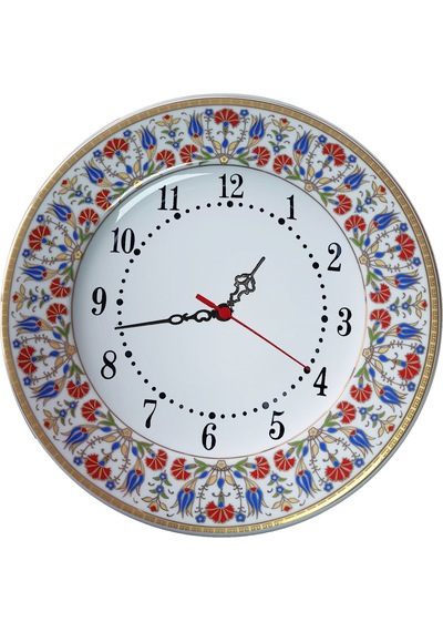 Armada Çini Prt 141 25 Cm Sarı Altın Yaldızlı Lale Karanfil Desenli Porselen Çini Saat