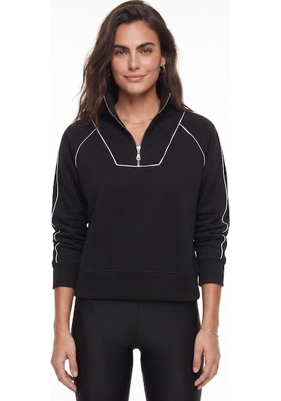 Onloox Kadın Siyah Siyah Polyester Karışımlı Kumaş Yarım Fermuarlı Dik Yaka Oversize Uzun Kollu Sweatshirt Onloox Kadın Siyah Siyah Polyester Karışımlı Kumaş Yarım Fermuarlı Dik Yaka Oversize Uzun Kollu Sweatshirt