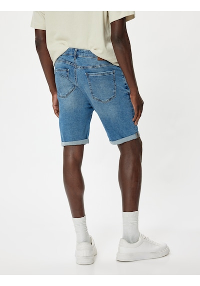 Koton Oversize Kot Şort Bermuda Cep Detaylı Pamuklu Orta İndigo 4sam40093nd İndigo