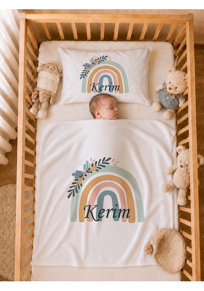 Pia Baby İsme Özel Erkek Bebek Hastane Çıkışı 12 Parça %100 Pamuk Organik Baskılı Kese Hediyeli Set 107411kyx Ekru