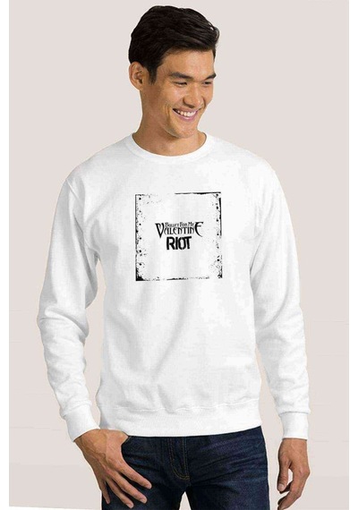 Bullet For My Valentine Riot Baskılı Beyaz Erkek Sweatshirt