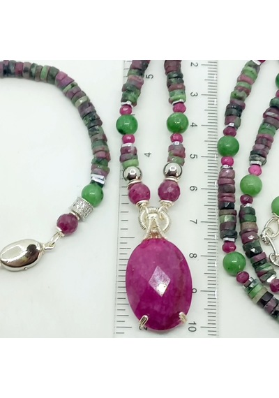 2736 Hindistan El Kesimi Ruby Zoisit Yakut Hematit Zirkon El Yapımı Bileklik Çok Renkli