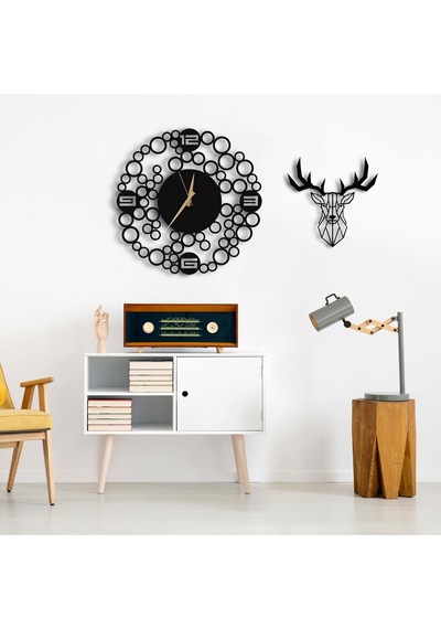 50X50 Dekoratif Duvar Saati + Ahşap Tablo 35 Cm (487865129) Siyah