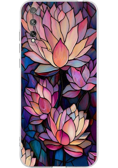Printify Huawei P Smart S İle Uyumlu Vitray Sessiz Lotus Tasarımlı Şeffaf Silikon Kılıf Şeffaf
