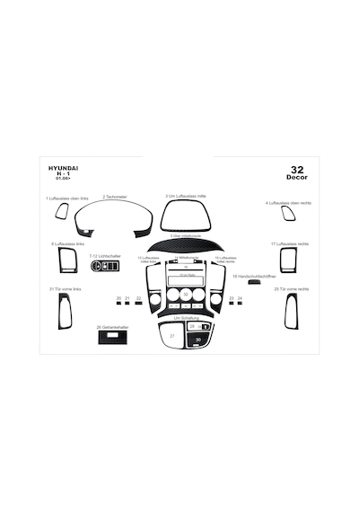 Hyundai H1 Torpido Kaplama 2008 32 Parça Siyah Karbon