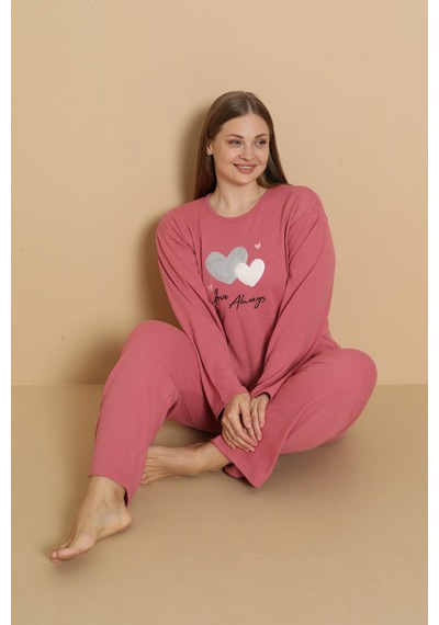 Wordex Fawn 1110 İnterlok Büyük Beden Kalpli Kışlık Ev Kadın Pijama Takımı Gül Kurusu Wordex Fawn 1110 İnterlok Büyük Beden Kalpli Kışlık Ev Kadın Pijama Takımı Gül Kurusu