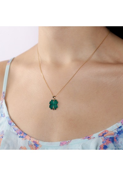 14 Ayar Kalp'Li Yonca Altın Kolye Mine Tasarım 1.5 Cm