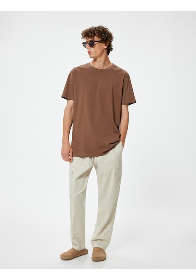 Koton Basic Tişört Slim Fit Bisiklet Yaka Kısa Kollu Kahverengi 4sam10842hk Kahve