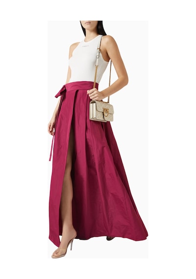 Pinko Belted Maxi Skirt Lüks, Taffeta Etek Tonal Kemer Detaylı Kırmızı