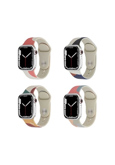 Apple Watch Uyumlu 2/3/4/5/6/7/8/se 38mm 40mm 41mm Renkli Desenli Yumuşak Esnek Jel Silikon Kordon
