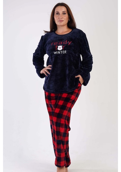Vienetta Kadın Uzun Kol Büyük Beden Welsoft Lacivert Pijama Takımı 3c0t4n0o83 001