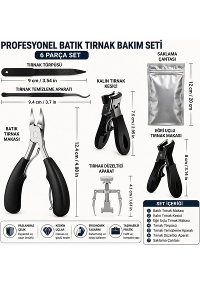 6 Parça Batık Tırnak Makası Seti Profesyonel Pedikür Manikür Bakım Seti B5pp