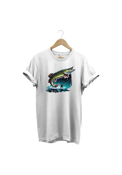 Fishing Avcılık Sazan Balığı Tasarım Baskılı %100 Pamuk Regular Fit T-shirt Beyaz