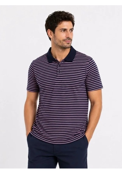 Defymoda Erkek Pike Kumaş Gül Kurusu Çizgili Polo Yaka Tişört Kısa Kol T-shirt - Siyah