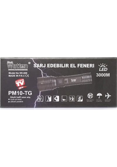 3000 Lümen Güçlü El Feneri Wt-600 Siyah
