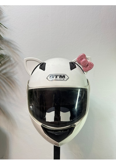 Motor & Motosiklet Pembe Fiyonklu Beyaz Kedi Kulak Kask Dış Aksesuarı Diğer
