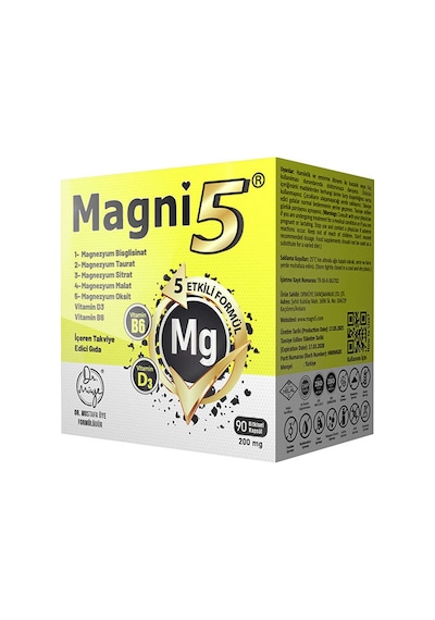 Magni5 Magnezyum Vitamin D3 B6 İçeren Takviye Edici Gıda 4x90 Kapsül